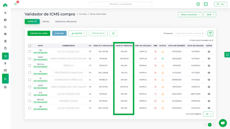 Tela de Validação de ICMS-ST