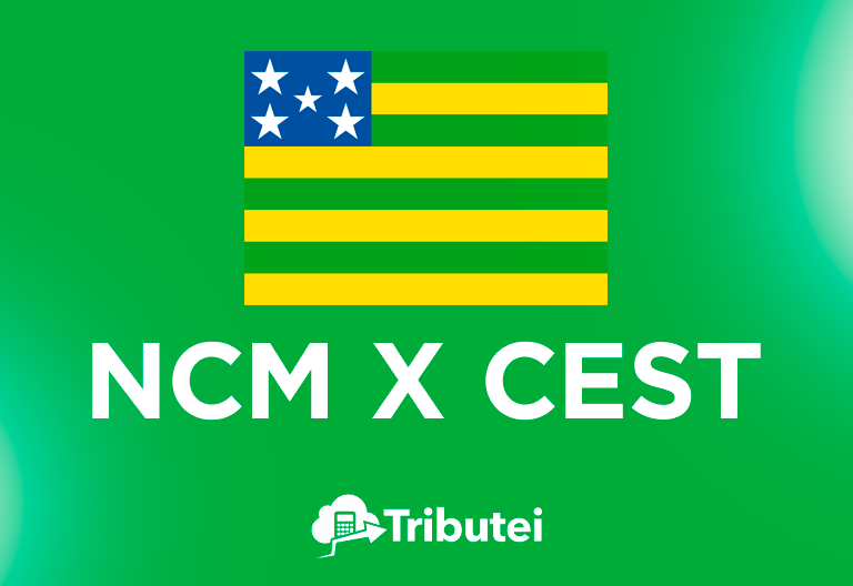 Bandeira do estado de Goiás sobre um fundo verde. Texto branco 