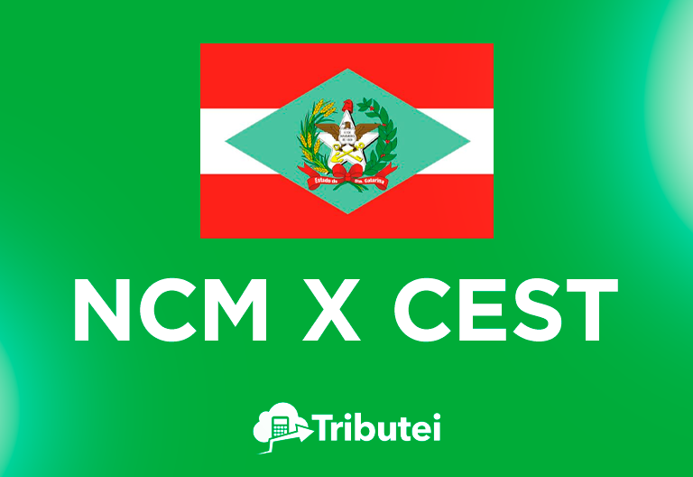 Bandeira do estado de Santa Catarina sobre um fundo verde. Texto branco 