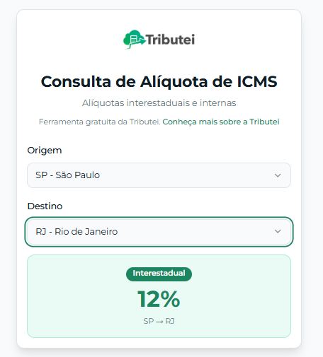 Tela da ferramenta de consulta de aliquota interestadual Tela da ferramenta de consulta de aliquota interestadual